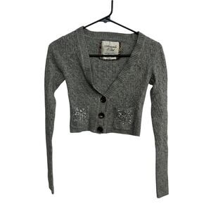 Y2K sparkle cropped cardigan Abercrombie & Fitch gray preppy chic S‎